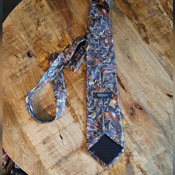 Rare Montagu Fox Print Silk Brown & Navy Blue Mens Neck Tie - Picture 3 of 5